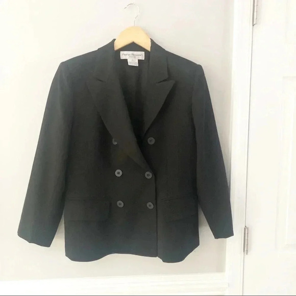 Vintage Rena Rowan Blazer Jacket Wool Short Black Button Down Size 8P - Picture 1 of 5